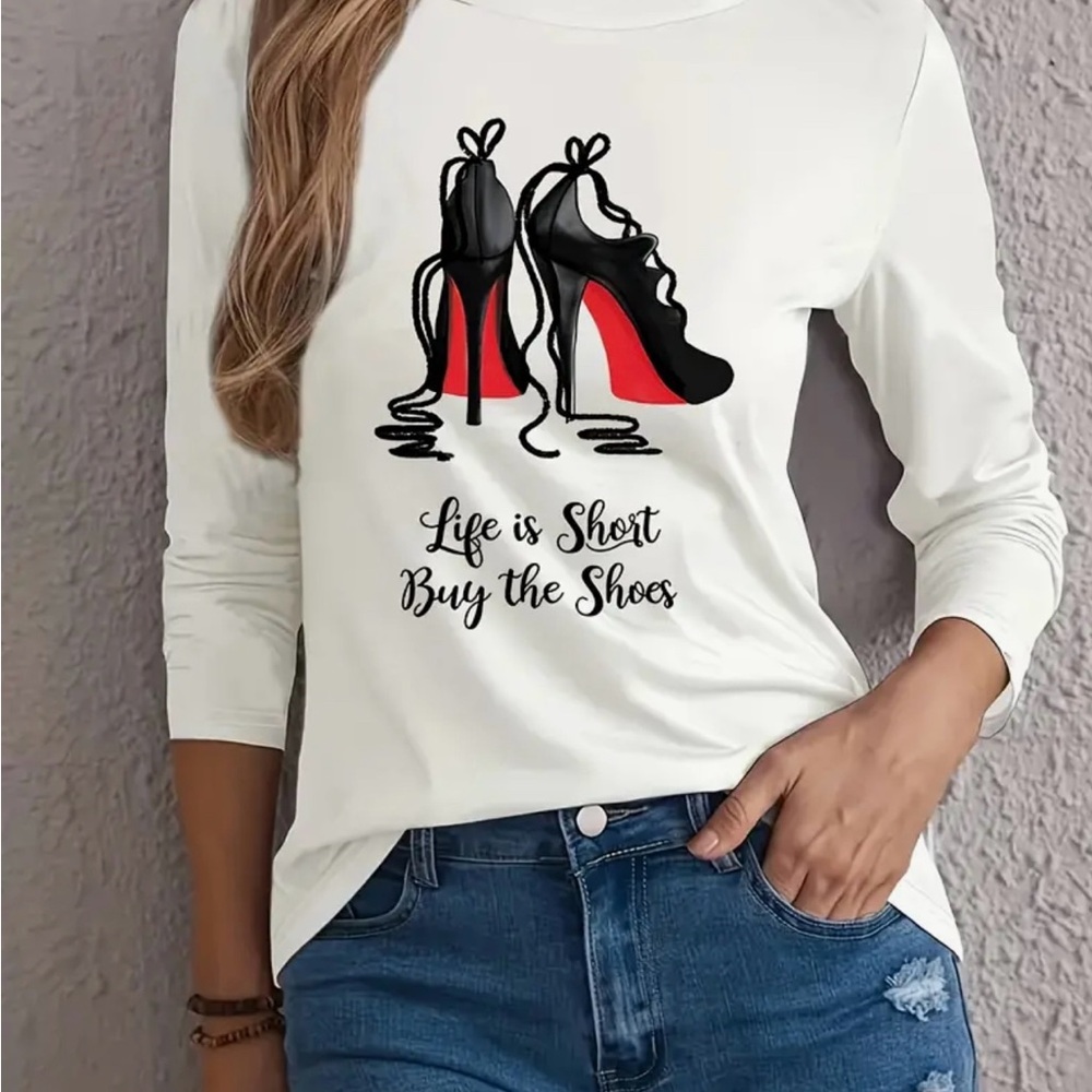 Long Sleeve High Heel Crew Neckline T-shirt